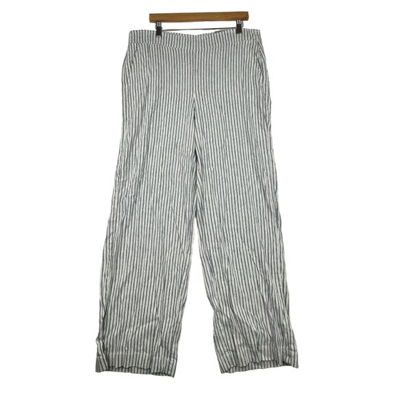Chicos Striped Linen Blend Casual Wide‎ Leg Pull On Pants sz 14 Blue/White - Picture 1 of 9